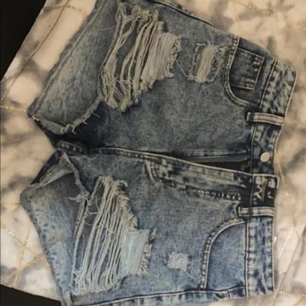 High waisted distressed shorts